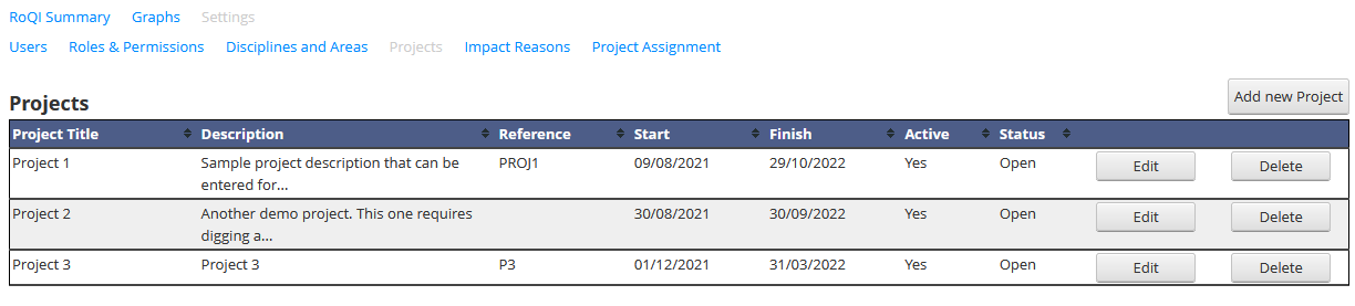 Settings - Projects Settings - Projects